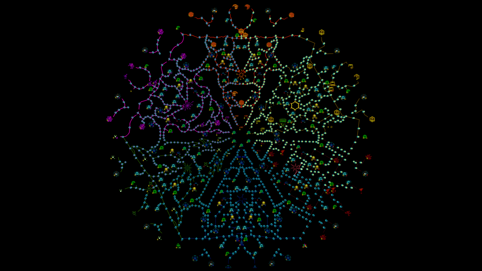 Vacancy gameplay: the Brain tech tree — a glowing network of over 2,000 neurons