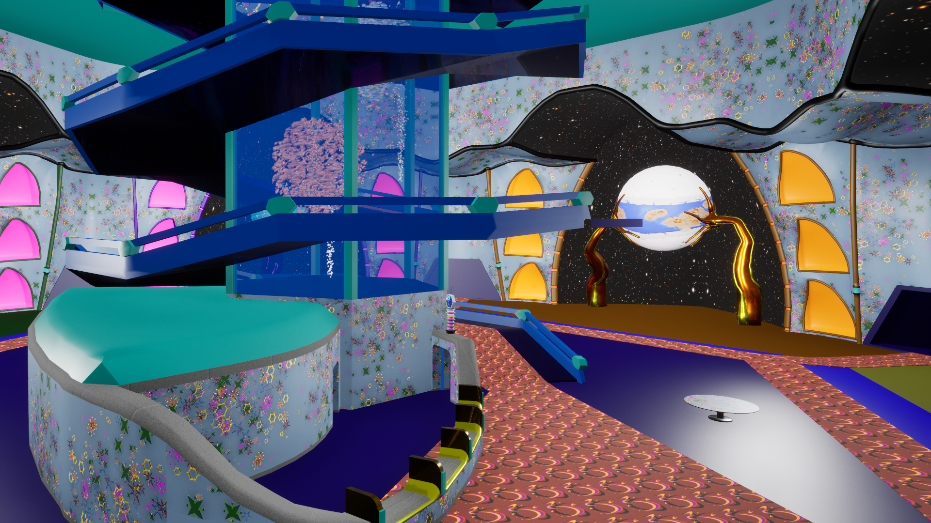 Vacancy gameplay: a multi-level hotel interior under construction